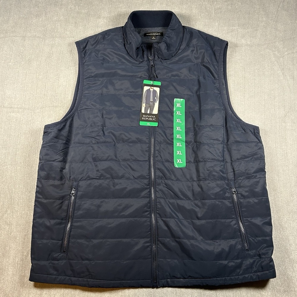 Banana Republic Mens Quilted Puffer Vest Navy Blue Full Zip XL New 1896300